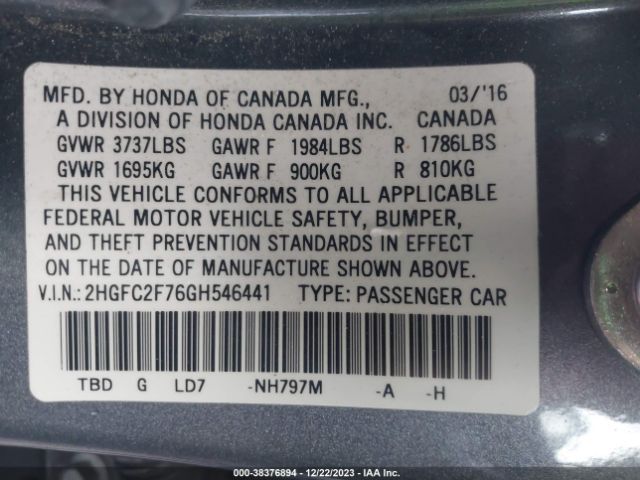 Photo 8 VIN: 2HGFC2F76GH546441 - HONDA CIVIC 