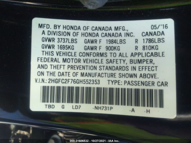 Photo 8 VIN: 2HGFC2F76GH552353 - HONDA CIVIC SEDAN 