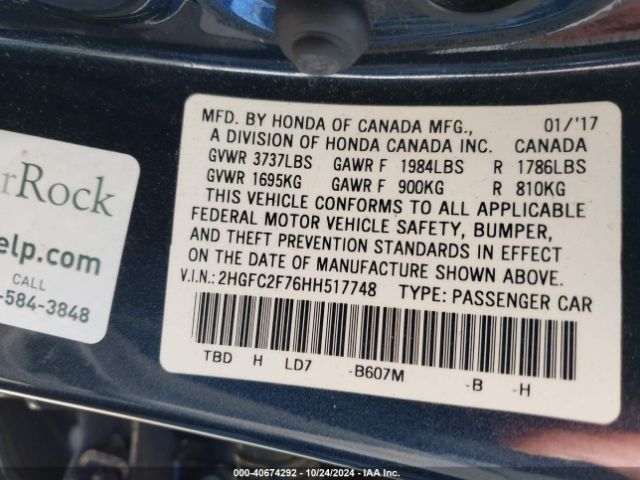 Photo 8 VIN: 2HGFC2F76HH517748 - HONDA CIVIC 