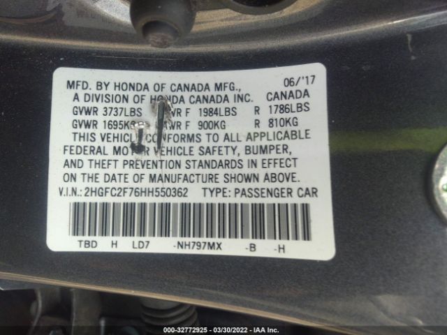 Photo 8 VIN: 2HGFC2F76HH550362 - HONDA CIVIC SEDAN 