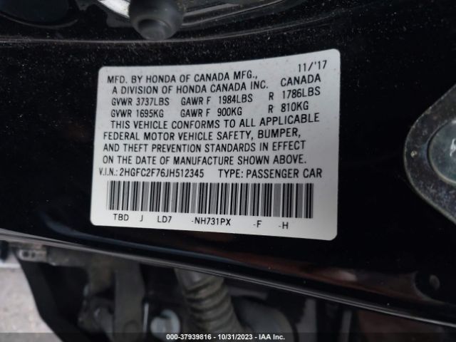 Photo 8 VIN: 2HGFC2F76JH512345 - HONDA CIVIC SEDAN 