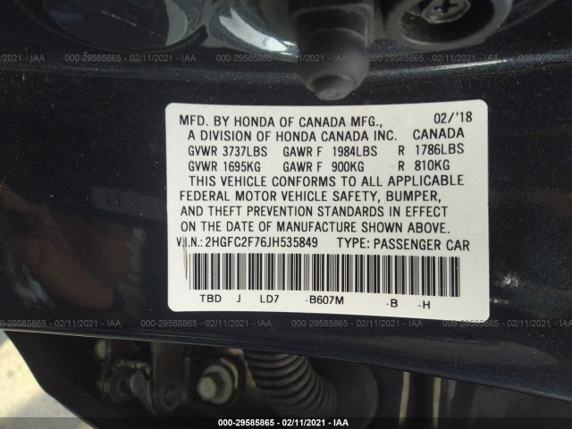 Photo 8 VIN: 2HGFC2F76JH535849 - HONDA CIVIC SEDAN 