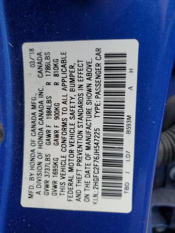 Photo 11 VIN: 2HGFC2F76JH547225 - HONDA CIVIC 