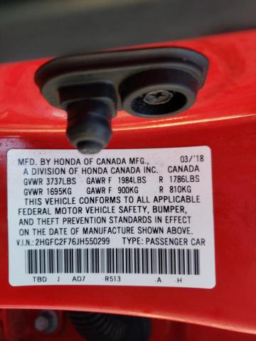 Photo 9 VIN: 2HGFC2F76JH550299 - HONDA CIVIC EX 