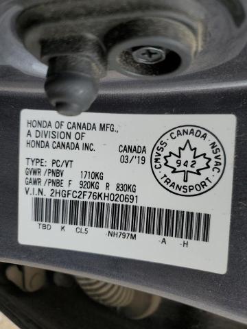 Photo 11 VIN: 2HGFC2F76KH020691 - HONDA CIVIC EX 