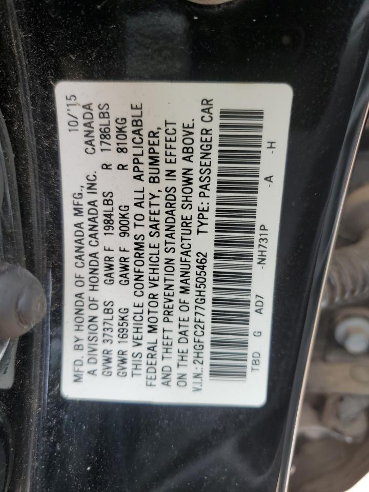 Photo 11 VIN: 2HGFC2F77GH505462 - HONDA CIVIC 