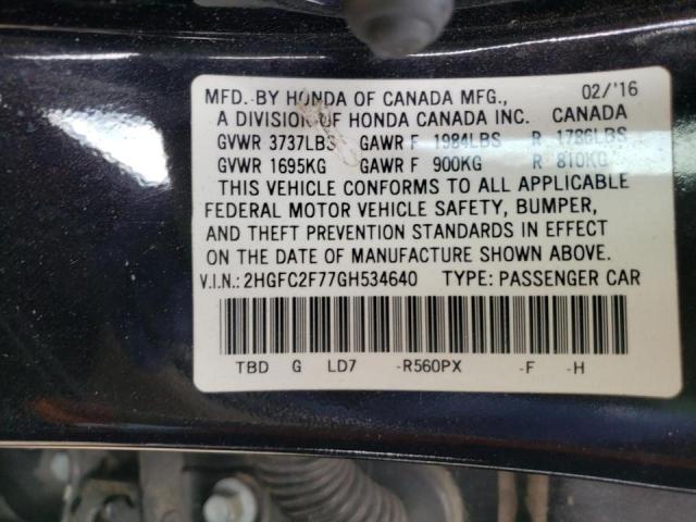 Photo 9 VIN: 2HGFC2F77GH534640 - HONDA CIVIC EX 