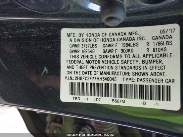 Photo 8 VIN: 2HGFC2F77HH546045 - HONDA CIVIC 