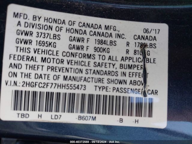 Photo 8 VIN: 2HGFC2F77HH555473 - HONDA CIVIC 