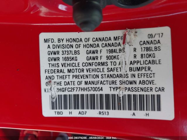 Photo 8 VIN: 2HGFC2F77HH570054 - HONDA CIVIC 