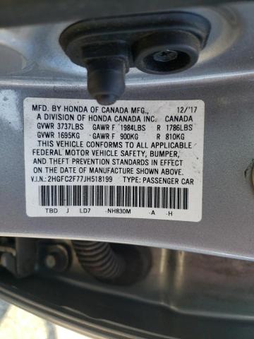 Photo 9 VIN: 2HGFC2F77JH518199 - HONDA CIVIC EX 