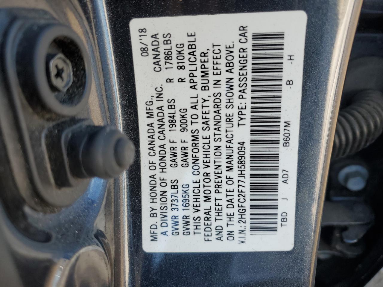 Photo 11 VIN: 2HGFC2F77JH589094 - HONDA CIVIC 