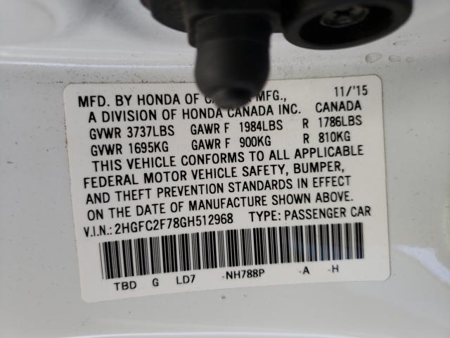 Photo 9 VIN: 2HGFC2F78GH512968 - HONDA CIVIC EX 