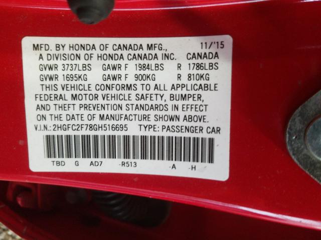 Photo 9 VIN: 2HGFC2F78GH516695 - HONDA CIVIC EX 