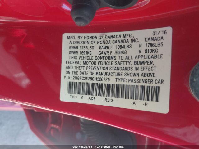 Photo 8 VIN: 2HGFC2F78GH526725 - HONDA CIVIC 