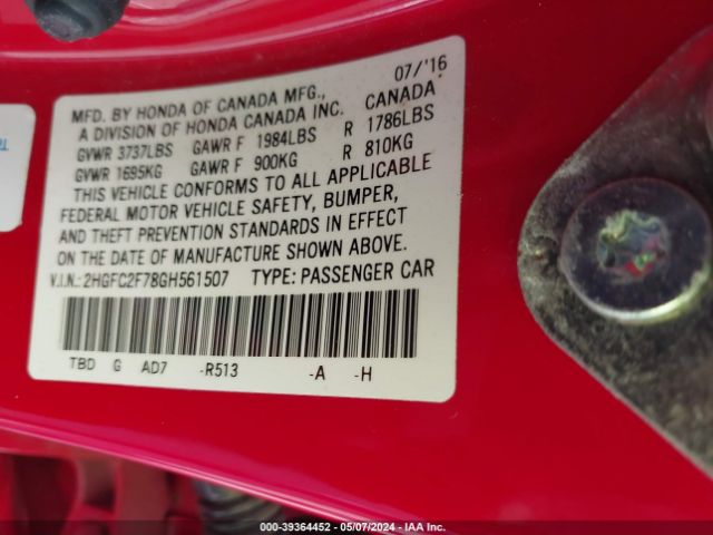 Photo 8 VIN: 2HGFC2F78GH561507 - HONDA CIVIC 