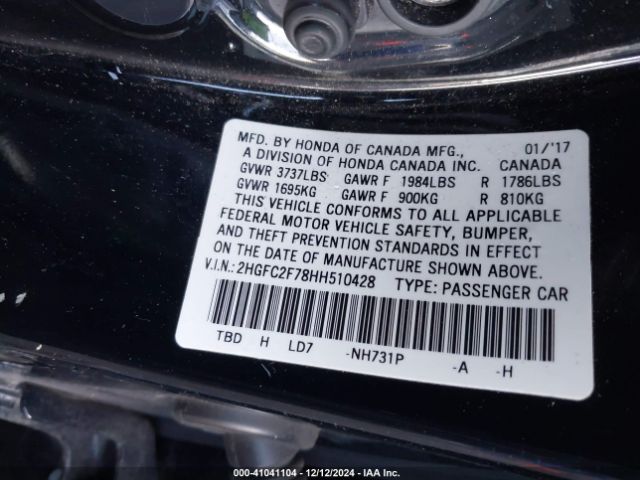 Photo 8 VIN: 2HGFC2F78HH510428 - HONDA CIVIC 