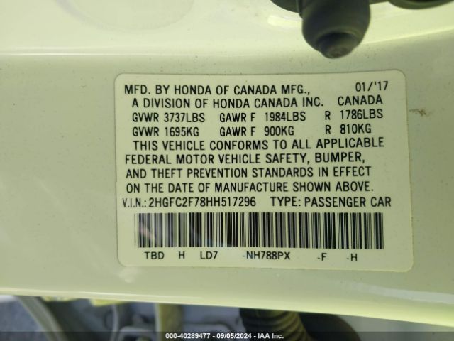 Photo 8 VIN: 2HGFC2F78HH517296 - HONDA CIVIC 