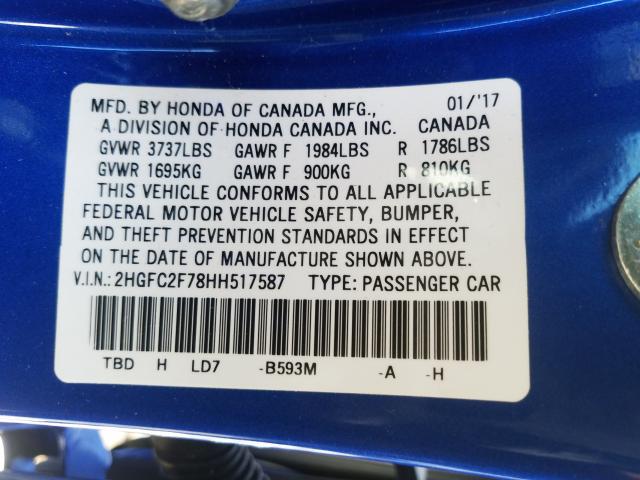 Photo 9 VIN: 2HGFC2F78HH517587 - HONDA CIVIC EX 