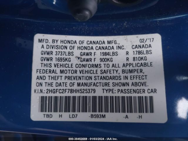 Photo 8 VIN: 2HGFC2F78HH525379 - HONDA CIVIC 