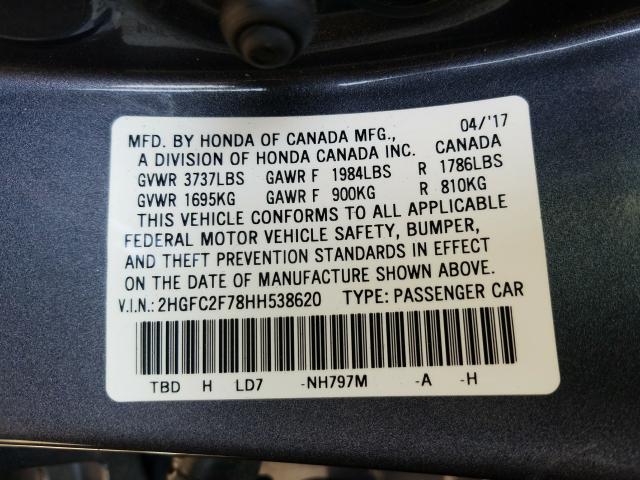 Photo 9 VIN: 2HGFC2F78HH538620 - HONDA CIVIC EX 