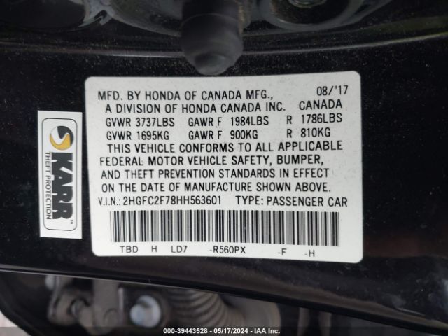 Photo 8 VIN: 2HGFC2F78HH563601 - HONDA CIVIC 