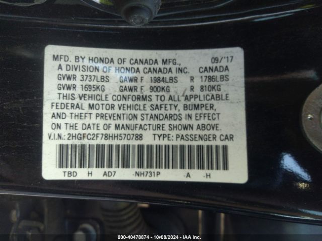 Photo 8 VIN: 2HGFC2F78HH570788 - HONDA CIVIC 