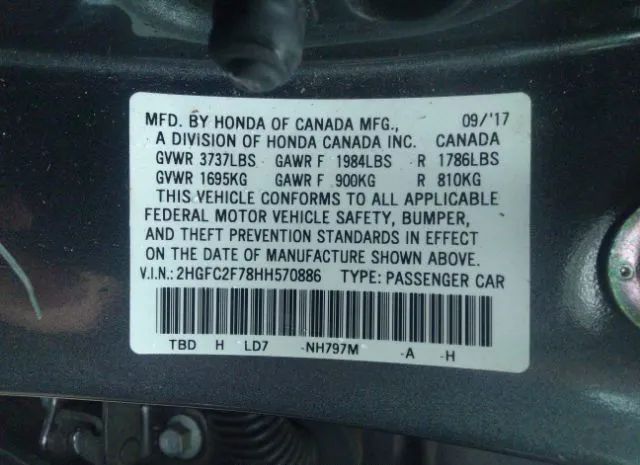 Photo 8 VIN: 2HGFC2F78HH570886 - HONDA CIVIC SEDAN 