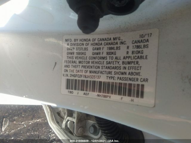 Photo 8 VIN: 2HGFC2F78JH505137 - HONDA CIVIC SEDAN 