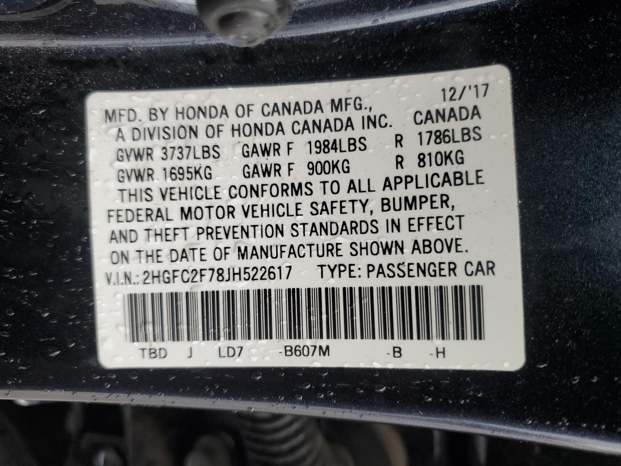 Photo 11 VIN: 2HGFC2F78JH522617 - HONDA CIVIC 