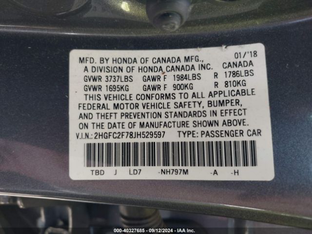 Photo 8 VIN: 2HGFC2F78JH529597 - HONDA CIVIC 