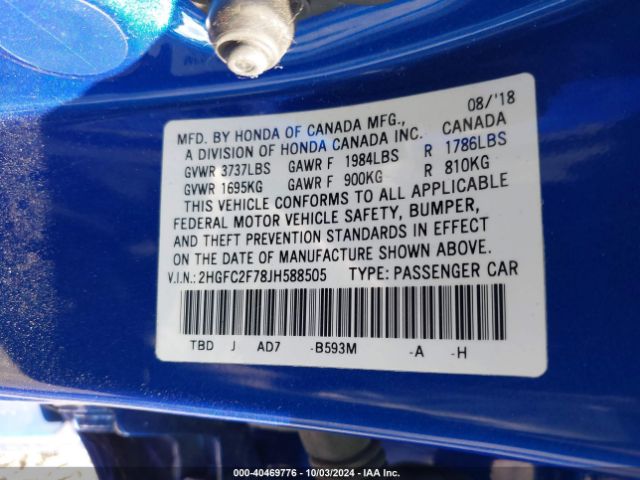 Photo 8 VIN: 2HGFC2F78JH588505 - HONDA CIVIC 