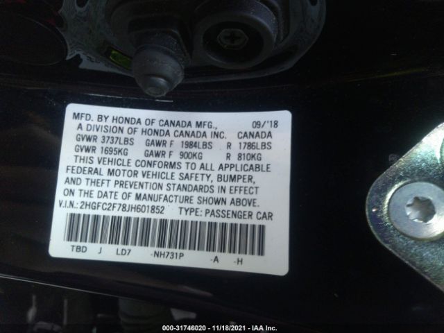 Photo 8 VIN: 2HGFC2F78JH601852 - HONDA CIVIC SEDAN 