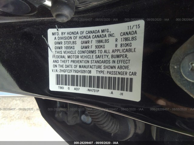 Photo 8 VIN: 2HGFC2F79GH509108 - HONDA CIVIC SEDAN 