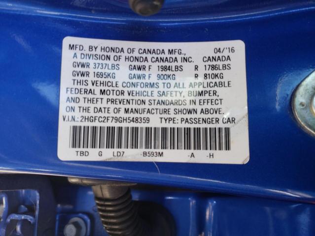 Photo 9 VIN: 2HGFC2F79GH548359 - HONDA CIVIC EX 