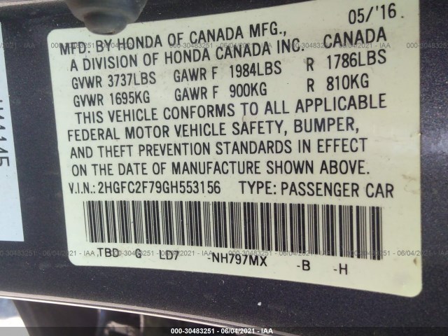 Photo 8 VIN: 2HGFC2F79GH553156 - HONDA CIVIC SEDAN 