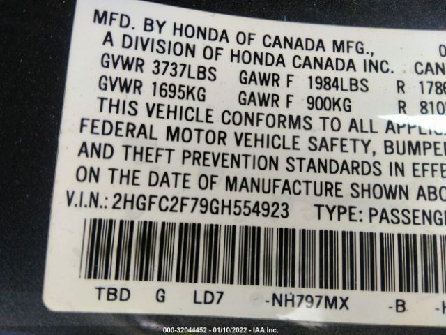 Photo 8 VIN: 2HGFC2F79GH554923 - HONDA CIVIC SEDAN 