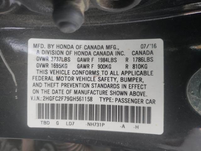 Photo 9 VIN: 2HGFC2F79GH561158 - HONDA CIVIC EX 