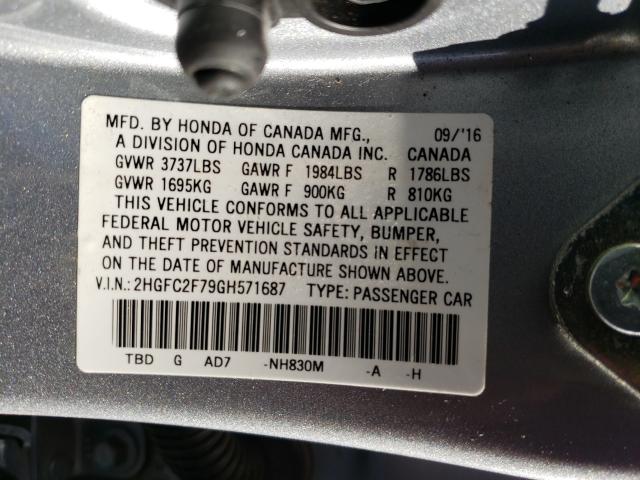 Photo 9 VIN: 2HGFC2F79GH571687 - HONDA CIVIC EX 