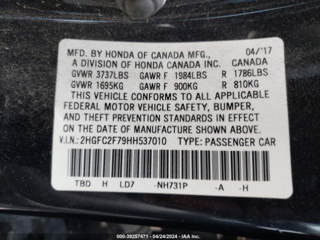 Photo 8 VIN: 2HGFC2F79HH537010 - HONDA CIVIC 