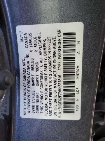 Photo 11 VIN: 2HGFC2F79HH537816 - HONDA CIVIC EX 