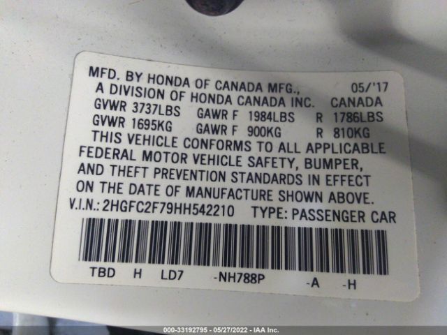 Photo 8 VIN: 2HGFC2F79HH542210 - HONDA CIVIC SEDAN 