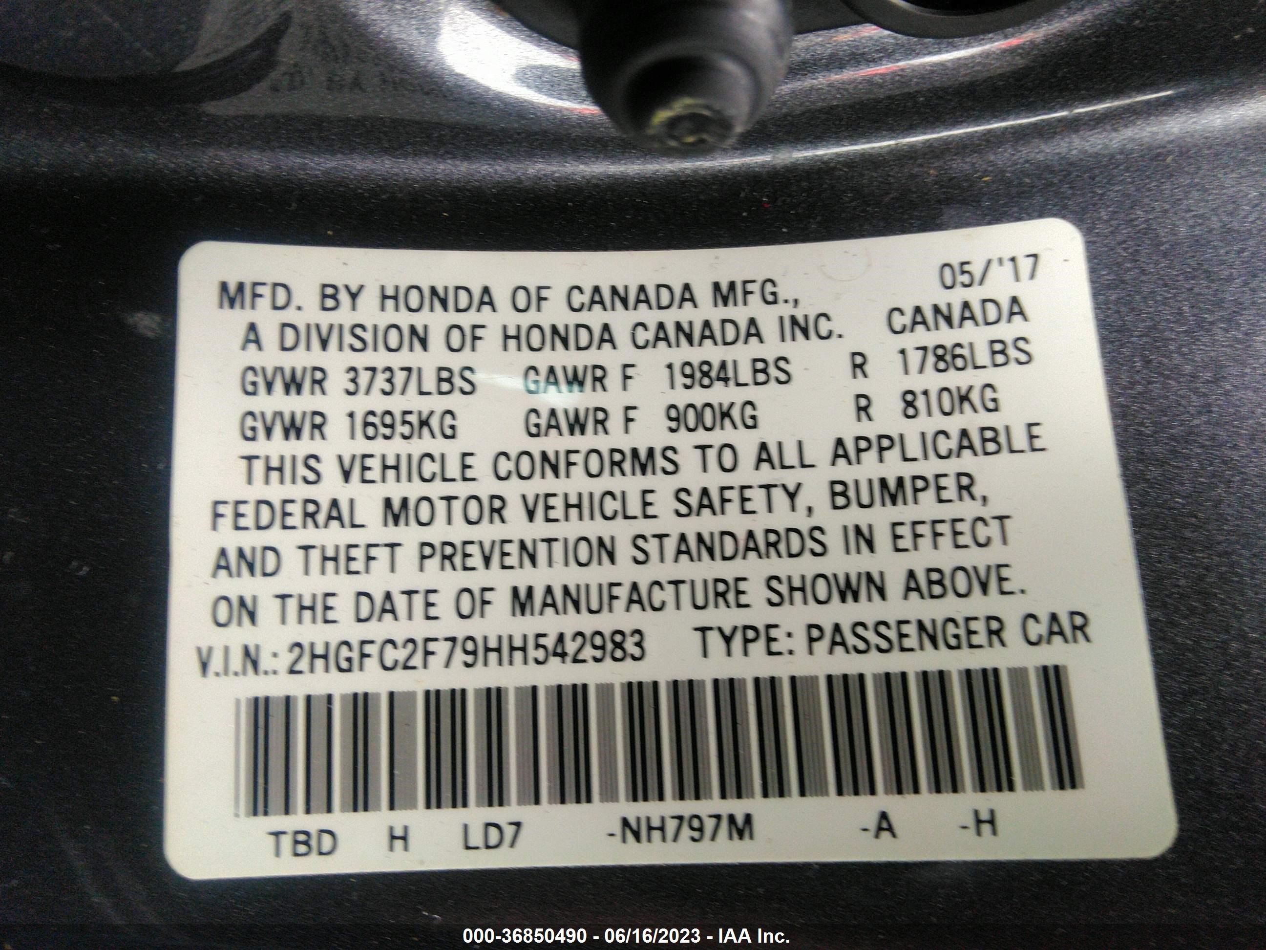 Photo 8 VIN: 2HGFC2F79HH542983 - HONDA CIVIC 