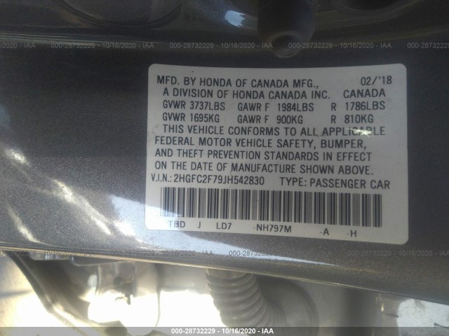 Photo 8 VIN: 2HGFC2F79JH542830 - HONDA CIVIC SEDAN 