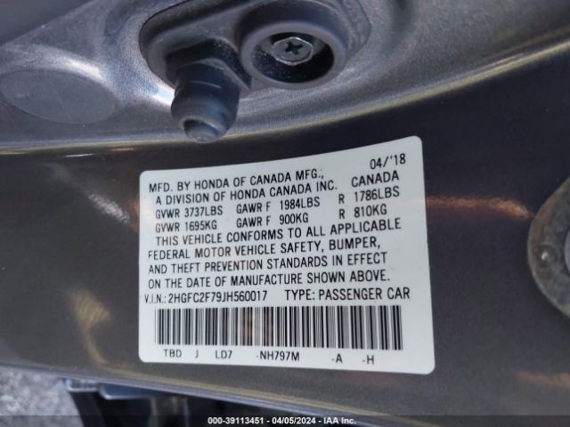 Photo 8 VIN: 2HGFC2F79JH560017 - HONDA CIVIC 