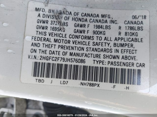 Photo 8 VIN: 2HGFC2F79JH576086 - HONDA CIVIC 