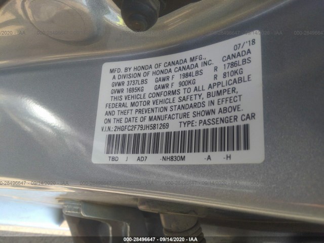 Photo 8 VIN: 2HGFC2F79JH581269 - HONDA CIVIC 