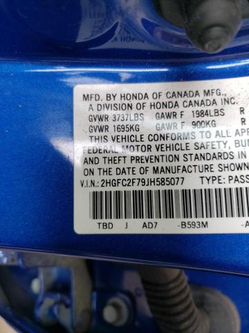 Photo 9 VIN: 2HGFC2F79JH585077 - HONDA CIVIC EX 