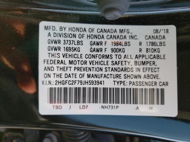 Photo 9 VIN: 2HGFC2F79JH593941 - HONDA CIVIC EX 