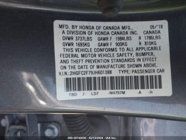 Photo 8 VIN: 2HGFC2F79JH601388 - HONDA CIVIC 